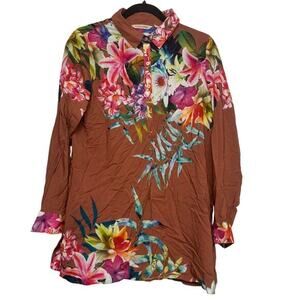 Soft Surroundings Brown Floral Button-Front Tunic